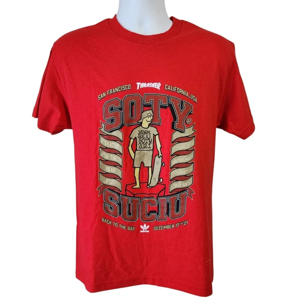 Adidas Thrasher SOTY Suciu 2021 Graphic T-Shirt Men's Medium Red Skateboarding